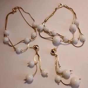 White/gold tone earrings and 2 braclets pierced earrings